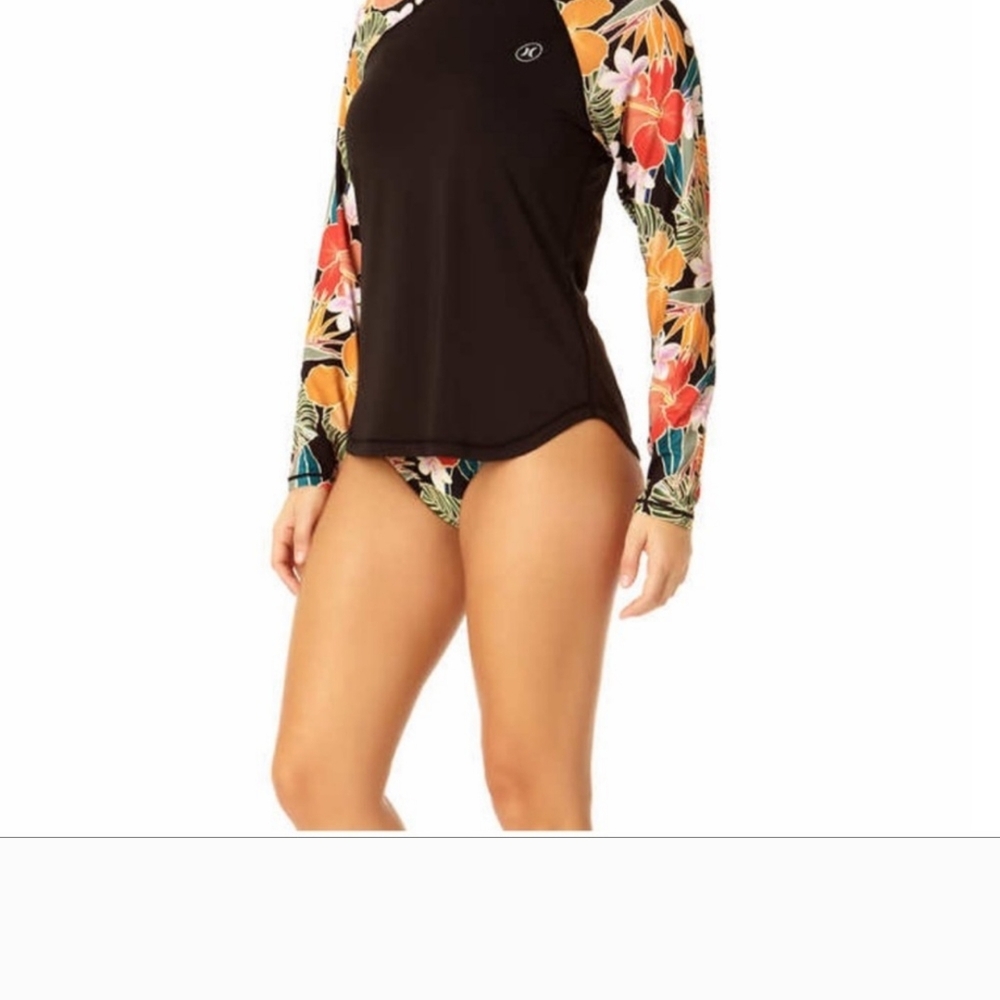 Hurley Women's Black Floral Rash Guard Size Small - Picture 2 of 4